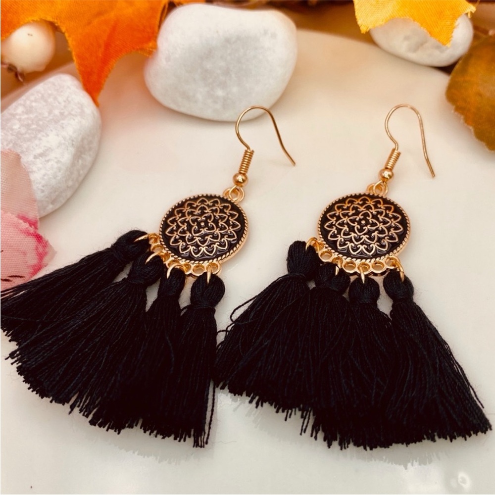 Urban Outfitters Black and Gold Tassel Earrings